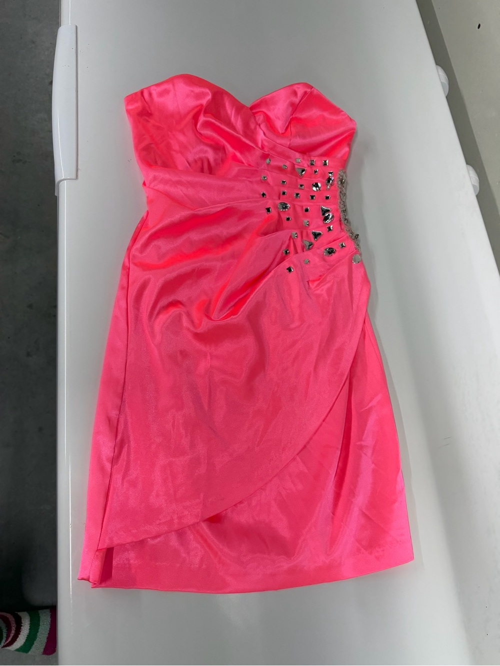 B Darlin Hot Pink Strapless Beaded Cocktail Dress
